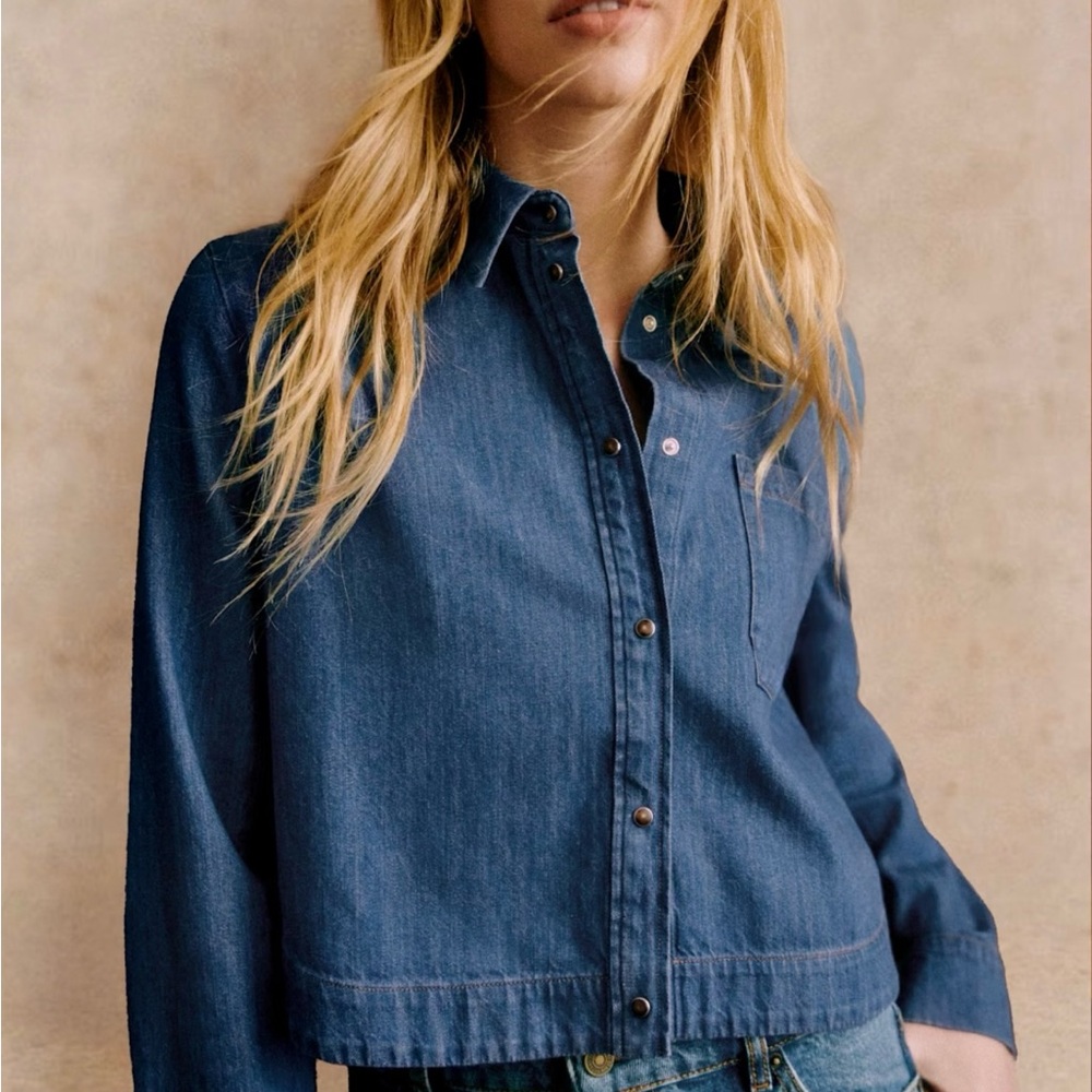 Sezane Maella Deep Blue Button Down Shirt, 6